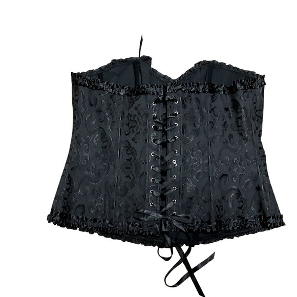 BLACK LACE CORSET VEST SZ 3XL BACK LACE FRONT BONE FLORAL STEAMPUNK SEXY WOMENS - Picture 3 of 5